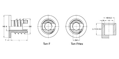 Вставка самонарезающая FixSert вид B, тип F / FHex с фланцем